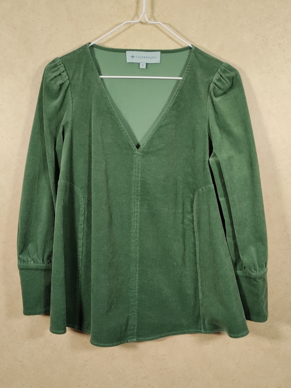 H138 Tuckernuck Moss Green V-Neck Corduroy Tunic Top
